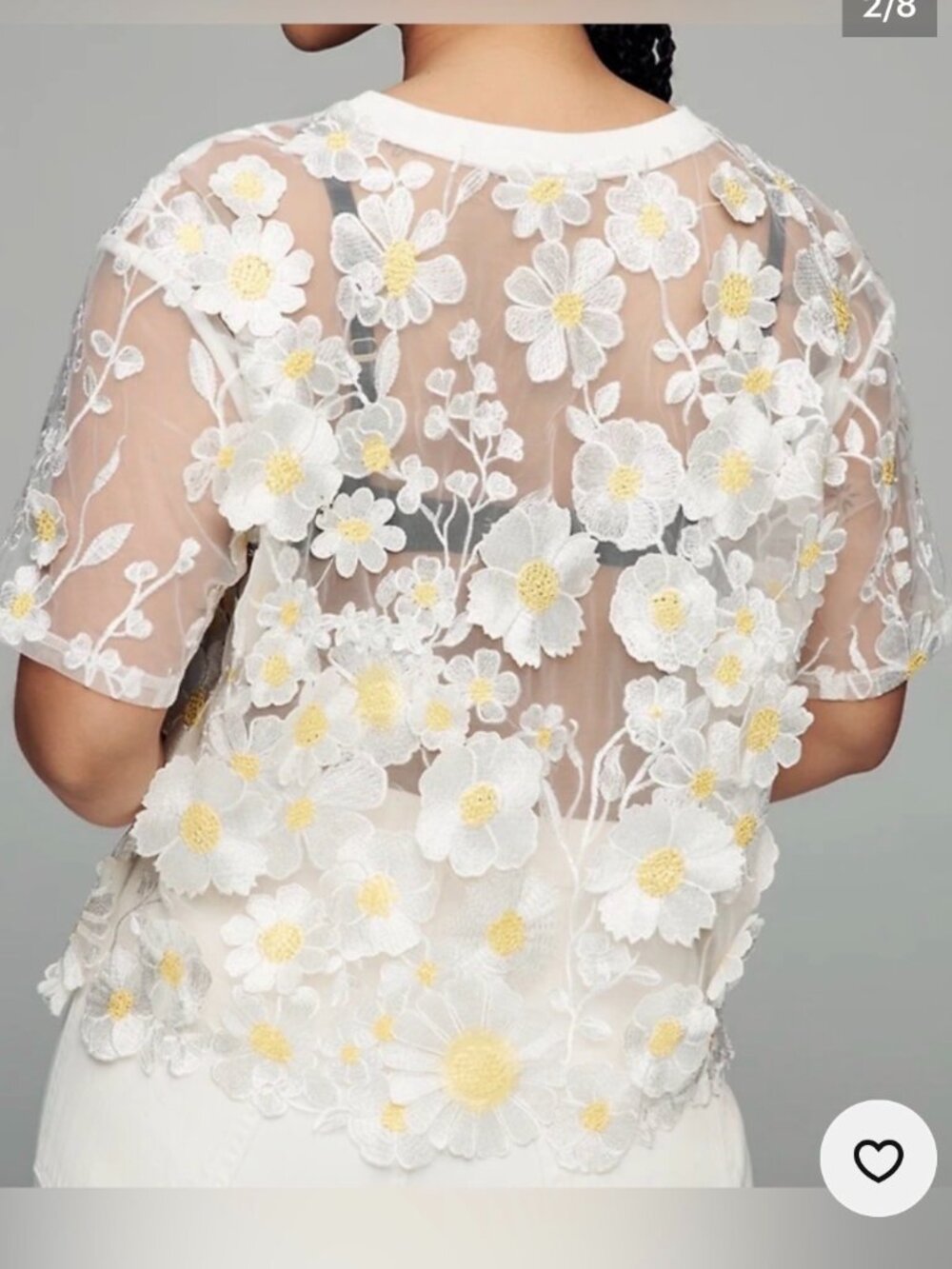 NWT Anthropologie Dolan White Sheer Top w/Sunflower Appliques Embellished SMALL - Picture 2 of 4